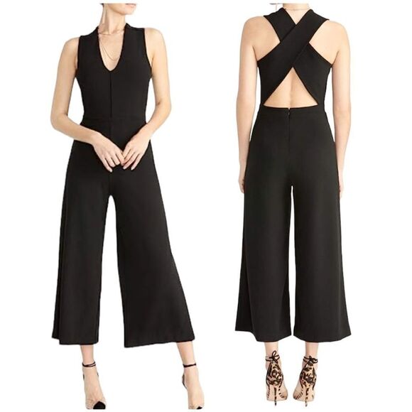 Rachel Roy Freya black criss-cross wide leg halter neckline wide leg cropped xs - Picture 1 of 11